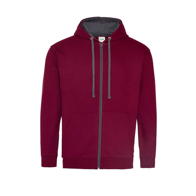 Bluzy - Bluza dwukolorowa Varsity Zoodie - Just Hoods JH053 - Burgundy/Charcoal - RAVEN - koszulki reklamowe z nadrukiem, odzież reklamowa i gastronomiczna