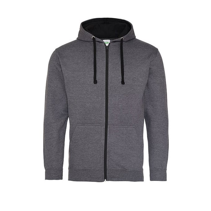 Bluzy - Bluza dwukolorowa Varsity Zoodie - Just Hoods JH053 - Charcoal/Jet Black - RAVEN - koszulki reklamowe z nadrukiem, odzież reklamowa i gastronomiczna