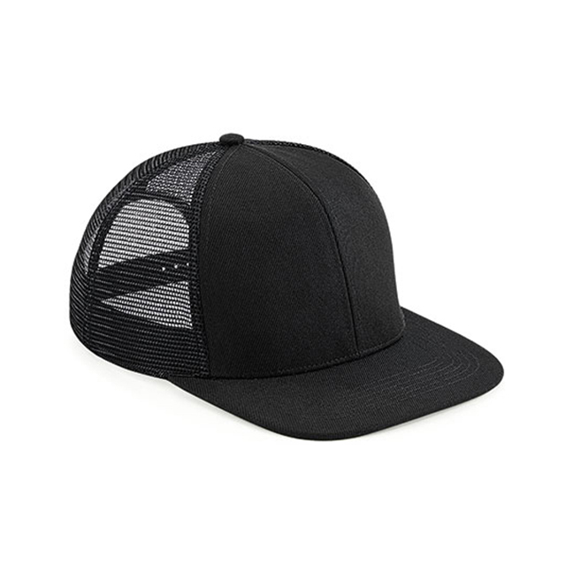 Czapki z daszkiem - Czapka 6-panelowa trucker Original Flat Peak - Beechfield B664 - Black/Black - RAVEN - koszulki reklamowe z nadrukiem, odzież reklamowa i gastronomiczna