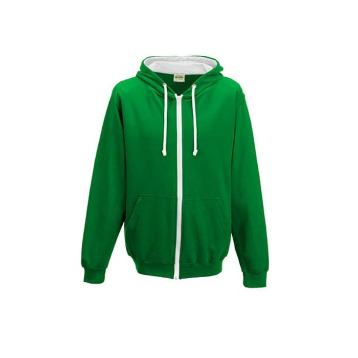 Bluzy - Bluza dwukolorowa Varsity Zoodie - Just Hoods JH053 - Kelly Green/Arctic White - RAVEN - koszulki reklamowe z nadrukiem, odzież reklamowa i gastronomiczna