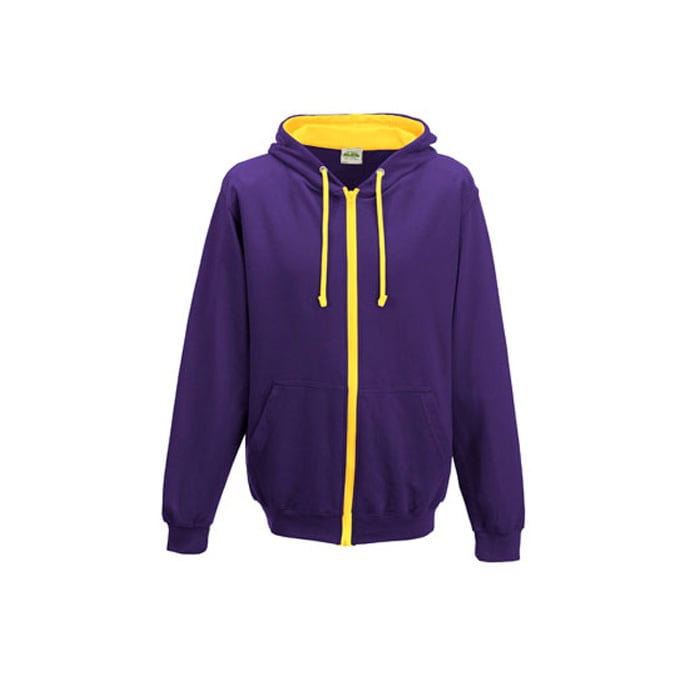 Bluzy - Bluza dwukolorowa Varsity Zoodie - Just Hoods JH053 - Purple/Sun Yellow - RAVEN - koszulki reklamowe z nadrukiem, odzież reklamowa i gastronomiczna