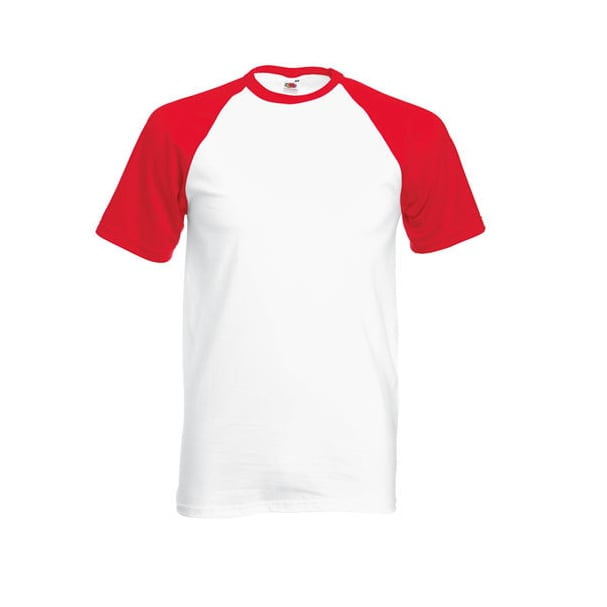 Koszulki T-Shirt - Koszulka Baseball Unisex - Fruit of the Loom 61-026-0 - White/Red - RAVEN - koszulki reklamowe z nadrukiem, odzież reklamowa i gastronomiczna