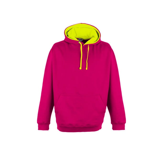 Bluzy - Bluza z kapturem Superbright - Just Hoods JH013 - Hot Pink/Electric Yellow - RAVEN - koszulki reklamowe z nadrukiem, odzież reklamowa i gastronomiczna