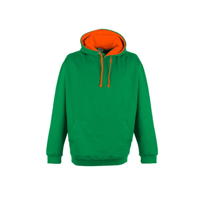 Bluzy - Bluza z kapturem Superbright - Just Hoods JH013 - Kelly Green/Electric Orange - RAVEN - koszulki reklamowe z nadrukiem, odzież reklamowa i gastronomiczna