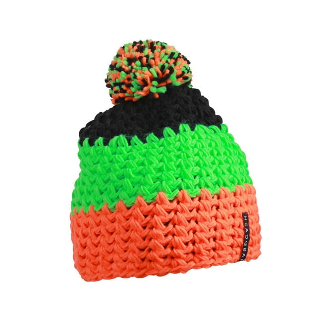 Czapki zimowe i akcesoria - Czapka zimowa Crocheted - Myrtle Beach MB7940 - Neon Orange/Neon Green/Black - RAVEN - koszulki reklamowe z nadrukiem, odzież reklamowa i gastronomiczna