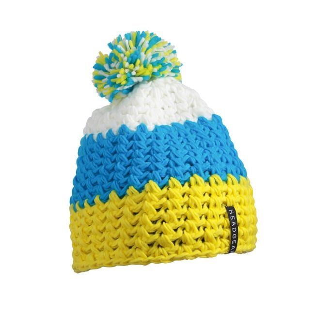 Czapki zimowe i akcesoria - Czapka zimowa Crocheted - Myrtle Beach MB7940 - Yellow/Pacific/White - RAVEN - koszulki reklamowe z nadrukiem, odzież reklamowa i gastronomiczna