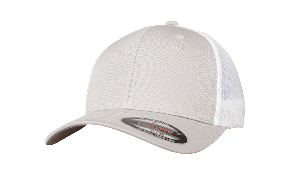 Czapki z daszkiem - Czapka dwukolorowa Trucker Mesh - Flexfit 6511T - Silver/White - RAVEN - koszulki reklamowe z nadrukiem, odzież reklamowa i gastronomiczna