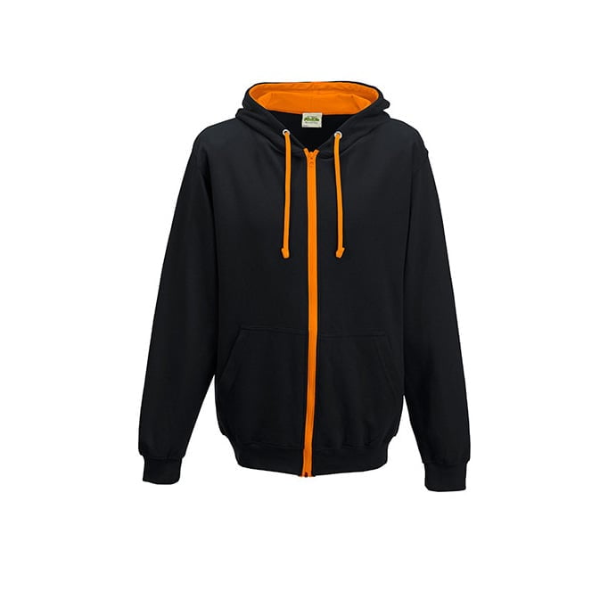 Bluzy - Bluza dwukolorowa Varsity Zoodie - Just Hoods JH053 - Jet Black/Orange Crush - RAVEN - koszulki reklamowe z nadrukiem, odzież reklamowa i gastronomiczna