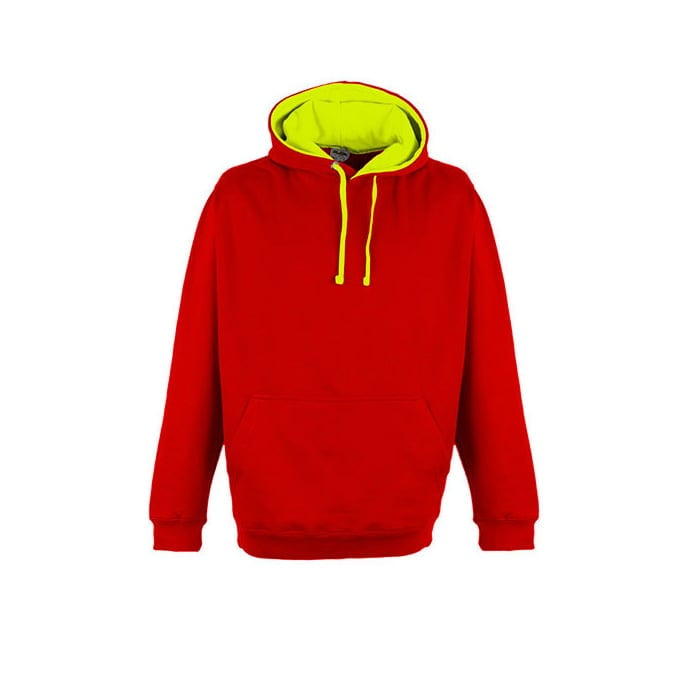 Bluzy - Bluza z kapturem Superbright - Just Hoods JH013 - Fire Red/Electric Yellow - RAVEN - koszulki reklamowe z nadrukiem, odzież reklamowa i gastronomiczna