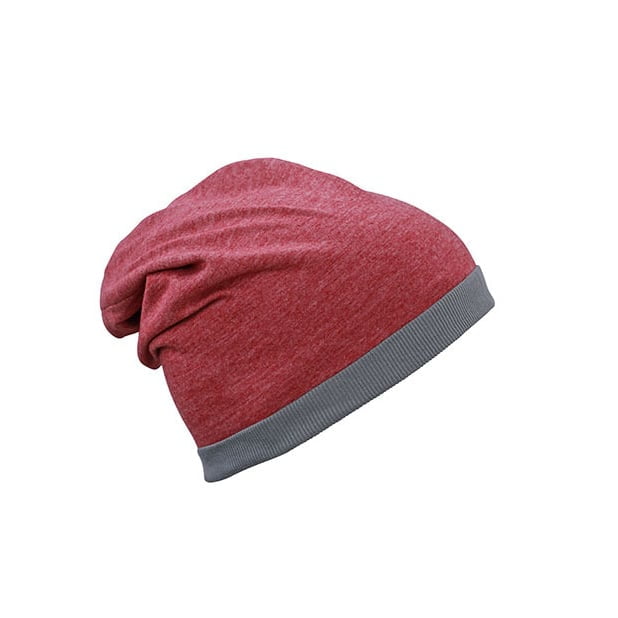 Czapki zimowe i akcesoria - Czapka letnia Heather Beanie - Myrtle Beach MB6577 - Wine Melange/Dark Grey - RAVEN - koszulki reklamowe z nadrukiem, odzież reklamowa i gastronomiczna