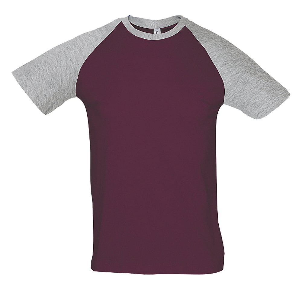 Koszulki T-Shirt - Męski T-Shirt Raglan Funky - Sol's 11190 - Burgundy/Grey Melange - RAVEN - koszulki reklamowe z nadrukiem, odzież reklamowa i gastronomiczna