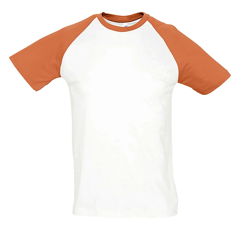 Koszulki T-Shirt - Męski T-Shirt Raglan Funky - Sol's 11190 - White/Orange - RAVEN - koszulki reklamowe z nadrukiem, odzież reklamowa i gastronomiczna