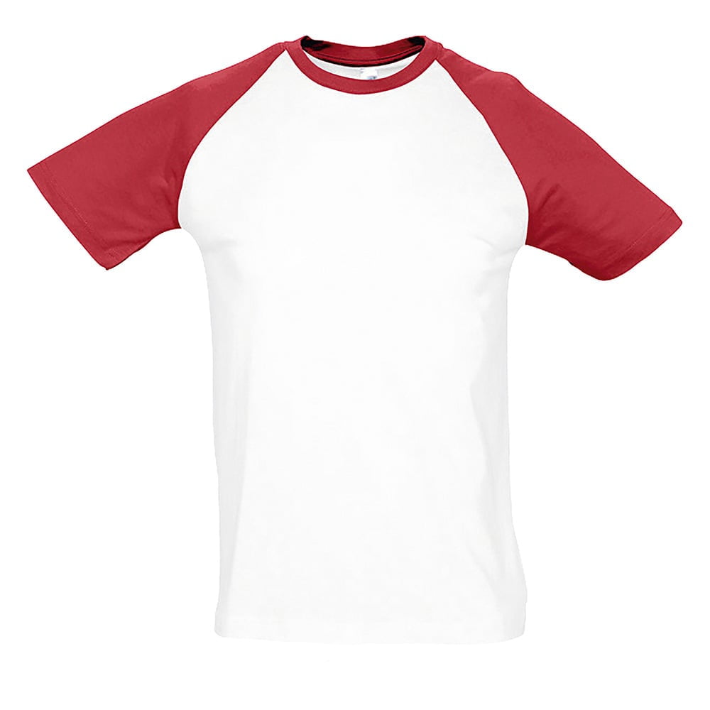 Koszulki T-Shirt - Męski T-Shirt Raglan Funky - Sol's 11190 - White/Red - RAVEN - koszulki reklamowe z nadrukiem, odzież reklamowa i gastronomiczna