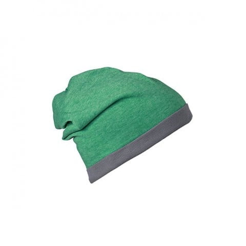 Czapki zimowe i akcesoria - Czapka letnia Heather Beanie - Myrtle Beach MB6577 - Green Melange/Dark Grey - RAVEN - koszulki reklamowe z nadrukiem, odzież reklamowa i gastronomiczna