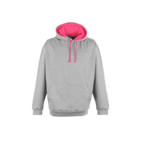 Bluzy - Bluza z kapturem Superbright - Just Hoods JH013 - Heather Grey/Electric Pink - RAVEN - koszulki reklamowe z nadrukiem, odzież reklamowa i gastronomiczna