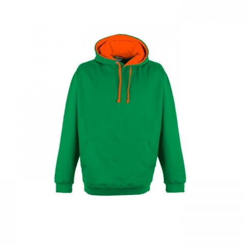 Bluzy - Bluza z kapturem Superbright - Just Hoods JH013 - Kelly Green/Electric Orange - RAVEN - koszulki reklamowe z nadrukiem, odzież reklamowa i gastronomiczna