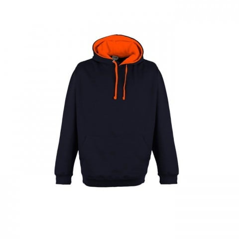 Bluzy - Bluza z kapturem Superbright - Just Hoods JH013 - Oxford Navy/Electric Orange - RAVEN - koszulki reklamowe z nadrukiem, odzież reklamowa i gastronomiczna