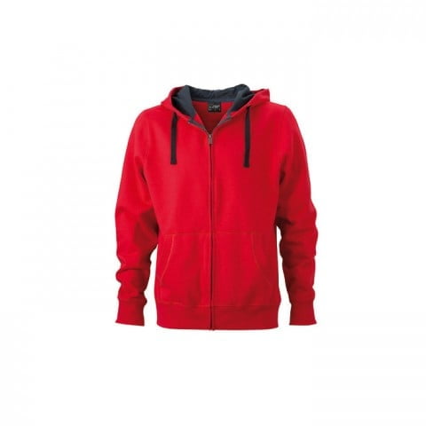 Bluzy - Męska bluza Hooded Jacket - James & Nicholson JN595 - Red - RAVEN - koszulki reklamowe z nadrukiem, odzież reklamowa i gastronomiczna