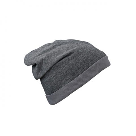 Czapki zimowe i akcesoria - Czapka letnia Heather Beanie - Myrtle Beach MB6577 - Black Melange/Dark Grey - RAVEN - koszulki reklamowe z nadrukiem, odzież reklamowa i gastronomiczna