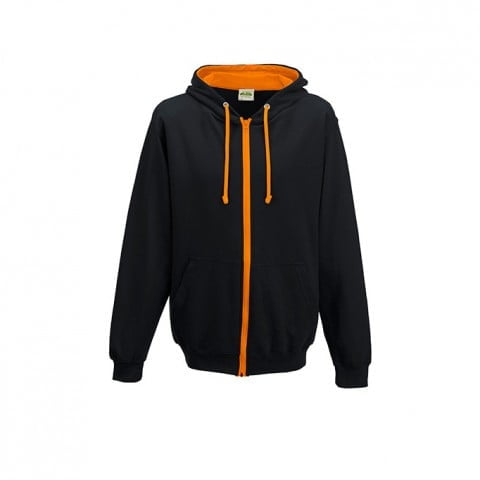 Bluzy - Bluza dwukolorowa Varsity Zoodie - Just Hoods JH053 - Jet Black/Orange Crush - RAVEN - koszulki reklamowe z nadrukiem, odzież reklamowa i gastronomiczna