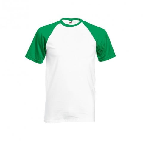 Koszulki T-Shirt - Koszulka Baseball Unisex - Fruit of the Loom 61-026-0 - White/Kelly Green - RAVEN - koszulki reklamowe z nadrukiem, odzież reklamowa i gastronomiczna