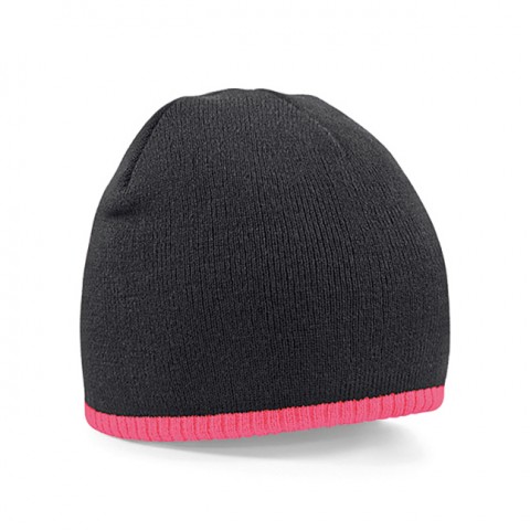 Czapki zimowe i akcesoria - Kontrastowa czapka beanie - Beechfield B44C - Black/Fluorescent Pink - RAVEN - koszulki reklamowe z nadrukiem, odzież reklamowa i gastronomiczna