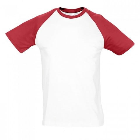 Koszulki T-Shirt - Męski T-Shirt Raglan Funky - Sol's 11190 - White/Red - RAVEN - koszulki reklamowe z nadrukiem, odzież reklamowa i gastronomiczna